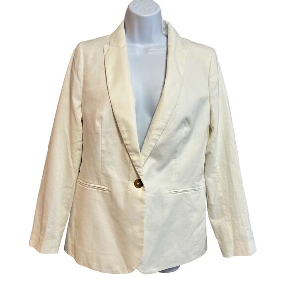 J Crew Factory Bright White‎ Linen Blend Holland Blazer NWT Sz 6 One Button - Picture 1 of 16